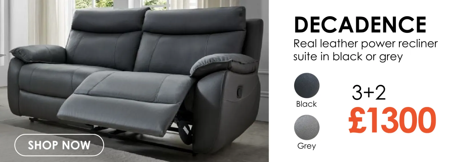 Decadence real leather power recliner - grey or black