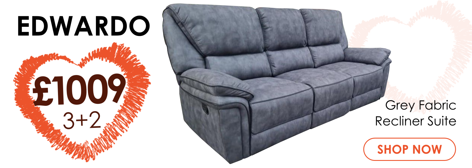 Edwardo Charcoal Grey Fabric 3+2 Manual Recliner Sofa