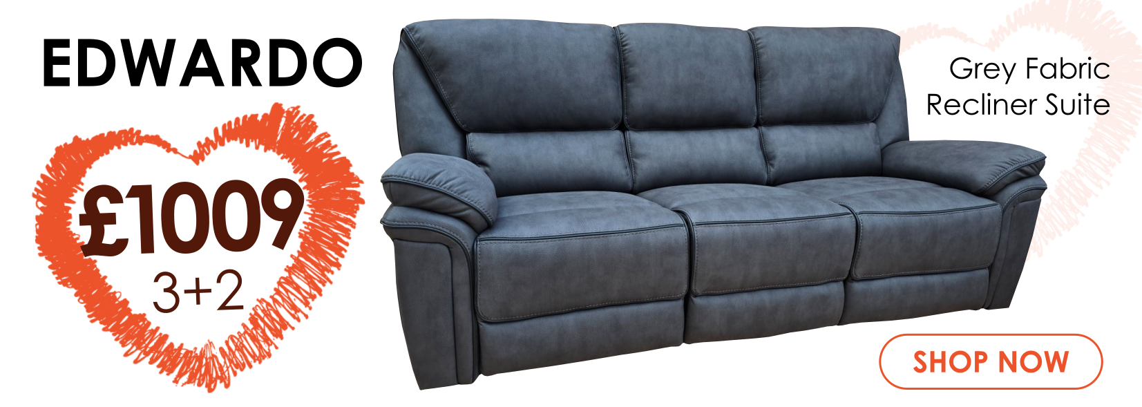 Edwardo 3+2 charcoal recliner suite