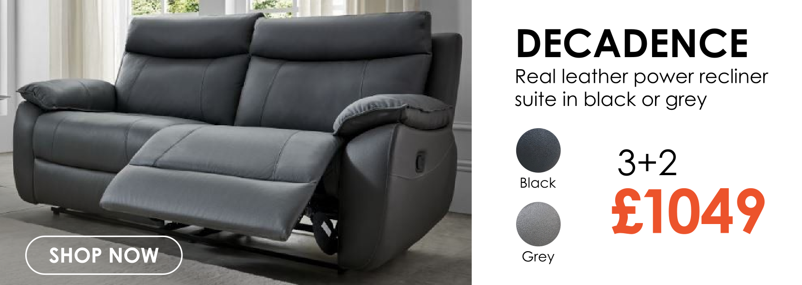 Decadence 3+2 real leather power recliner suite