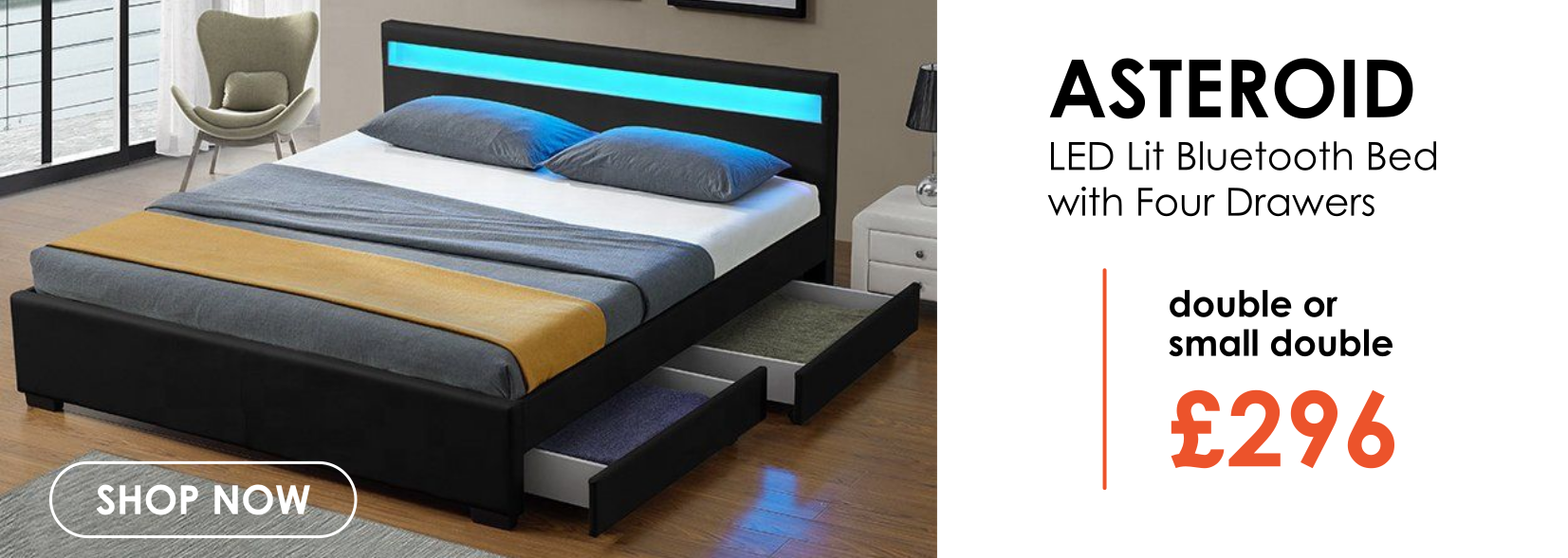 Asteroid LED Lit Storage Bed - Double or Small Double