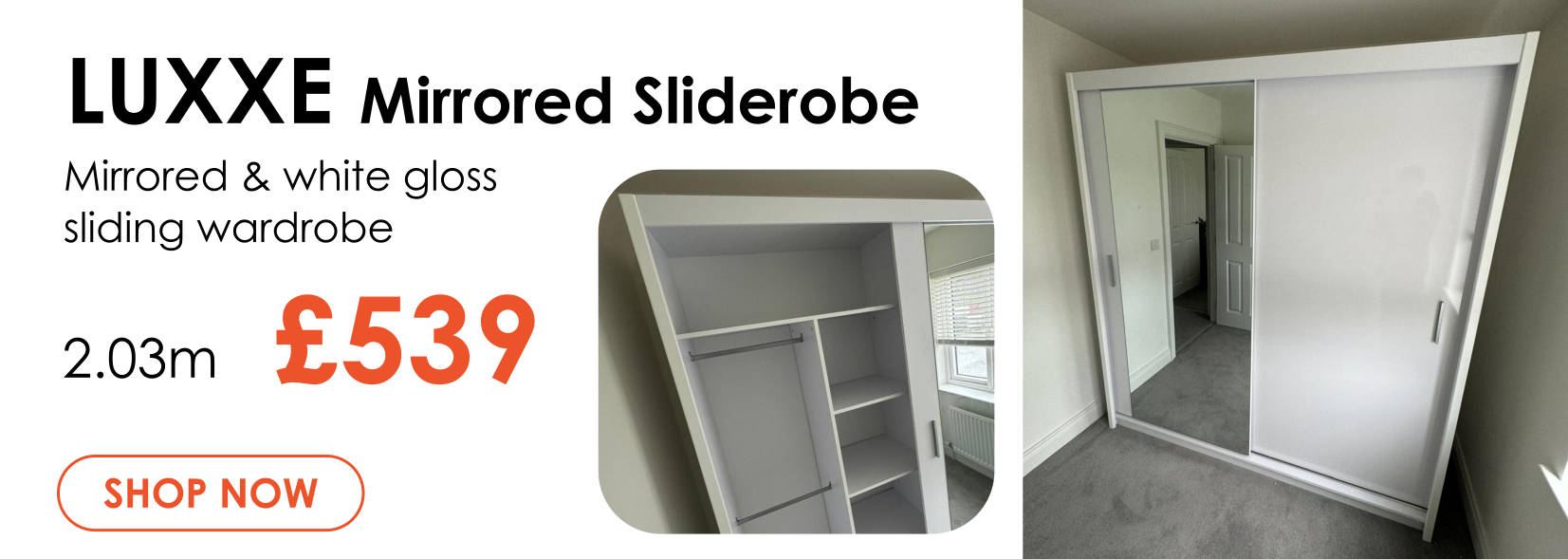 Luxxe White Mirrored Sliderobe 2m wide