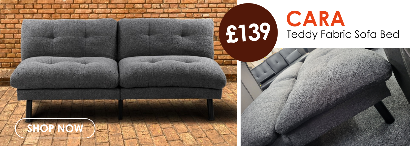 Cara Cara grey teddy fabric sofa bed