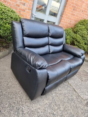 Roman Leather 2 Seater Recliner Sofa 2RR - Black