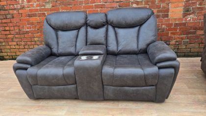 Marine Fabric 2 seater Recliner with Console - Dark Grey