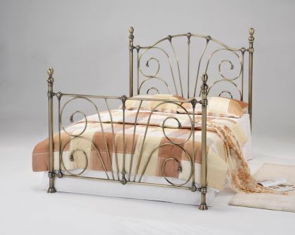Beatrice Metal Double Bed 4'6ft - Antique Brass
