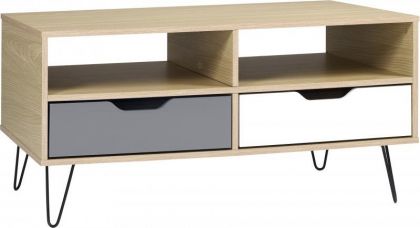 Bergen 2 Drawer Coffee Table - Oak Effect / White / Grey