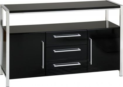 Charisma 2 Door 3 Drawer Sideboard - Black Gloss  / Chrome
