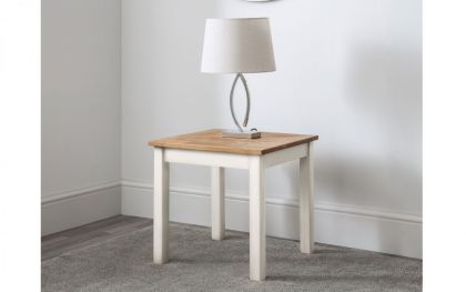 White and oak side outlet table