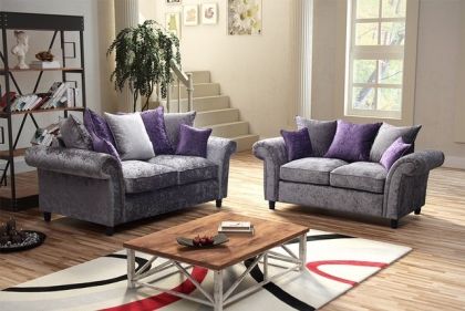 Cashmere Crushed Velvet Silver Suite - 3 + 2