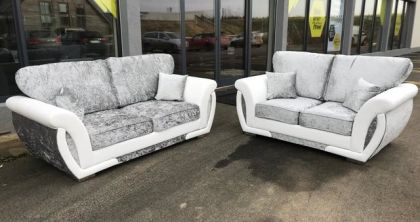 Genoa Crushed Velvet Suite 3+2 Silver - FIXED BACK