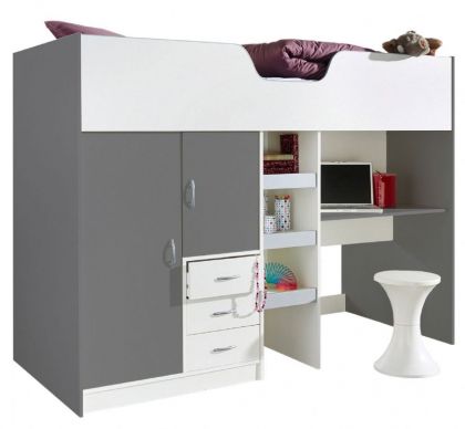 Bourne High Sleeper Bed - White + Grey