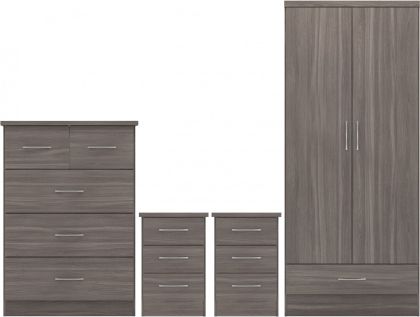Nevada 2 Door 1 Drawer Wardrobe Bedroom Set - Black Wood Grain