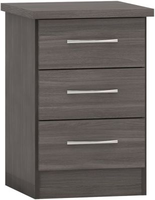 Nevada 3 Drawer Bedside - Black Wood Grain
