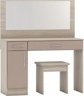 Nevada Vanity/Dressing Table Set - Oyster Gloss/Light Oak