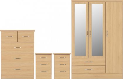 Nevada 3 Door Mirrored Wardrobe Bedroom Set - Sonoma Oak