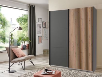 Andorra Sliding Wardrobe 2m - Graphite/Artisan Oak