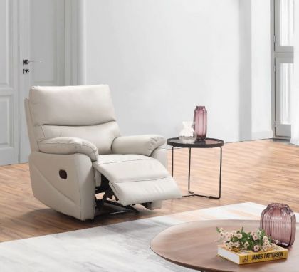Carson Leather Recliner 1 Seater Sofa - Light Grey