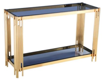 Cleveland Grey Glass Console Table - Gold
