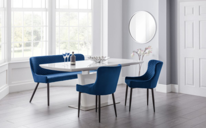 Como & Luxe Blue Dining Set (2 Chairs & Bench)