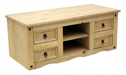 Corona Tv Flatscreen Unit Wide With 4 Drawers - Distressed Solid Waxed Light Pine