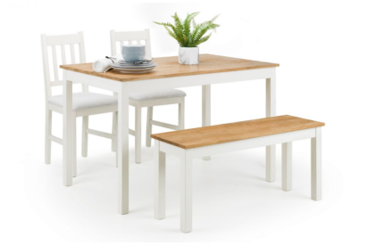 Coxmoor Ivory & Oak Dining Table, Bench & 2 Chairs