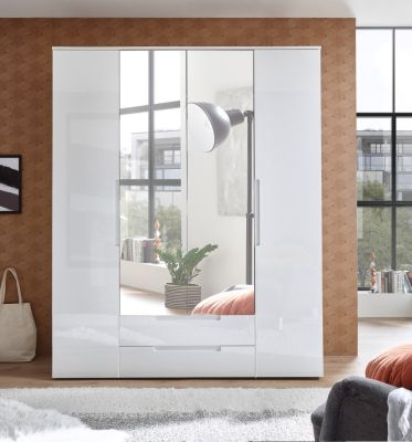 Emory Mirrored Wardrobe 4 Door 2 Drawer
