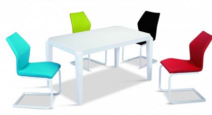 Fleming Super White Glass Top Table with Painted Wood Legs