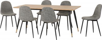 Hamilton Large Dining Set with Athens Chairs - Medium Oak Effect/Black/Grey Faux Leather