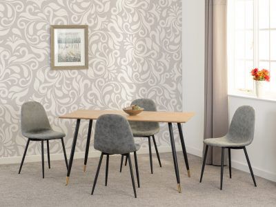 Hamilton Medium Dining Set with Athens Chairs - Medium Oak Effect/Black/Grey Faux Leather