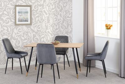 Hamilton Medium Dining Set with Avery Chairs - Medium Oak Effect/Black/Grey Velvet