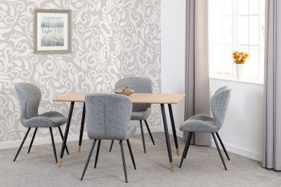 Hamilton Medium Dining Set with Quebec Chairs - Medium Oak Effect/Black/Grey Faux Leather