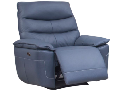 Cadiz Leather 1 Seater Power Recliner Sofa - Smoke Blue