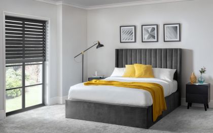 Langham Scalloped Headboard Storage Kingsize Bed 5ft - Grey