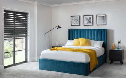 Langham Scalloped Headboard Storage Kingsize Bed 5ft Teal