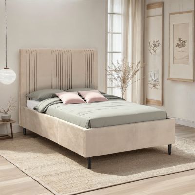 Maine Fabric Bed Taupe Velvet
