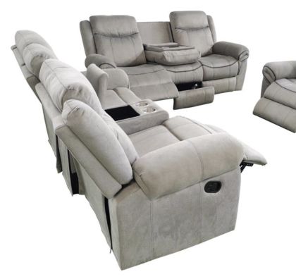 Mondeo Fabric Recliner Suite 3RR Drop Down Table + 2RR with Console - Grey