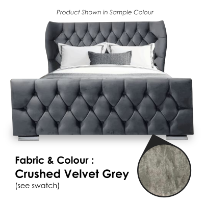 Oxford Wingback Crushed Velvet Grey-4ft - Small Double-Ottoman