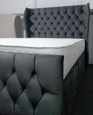 Oxford Wingback Plush Charcoal-5ft - King Size-Standard