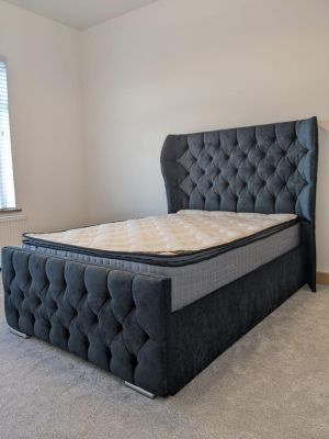 Oxford Wingback Naples Charcoal-5ft - King Size-Standard