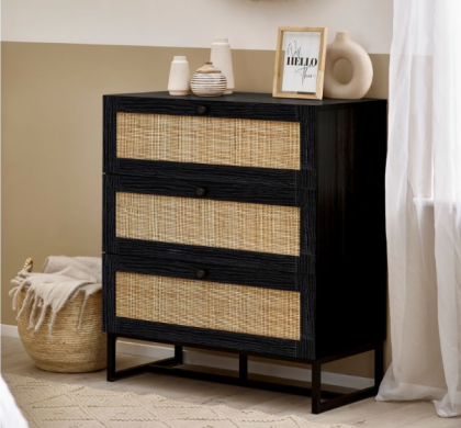 Padstow 3 Drawer Chest - Black