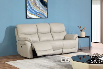 Ricardo Leather 3+2 Recliner Suite - Light Grey