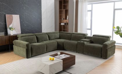 Rush Fabric Sectional Suite - Olive