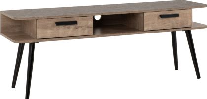 Saxton 2 Drawer TV Unit - Mid Oak Effect/Grey