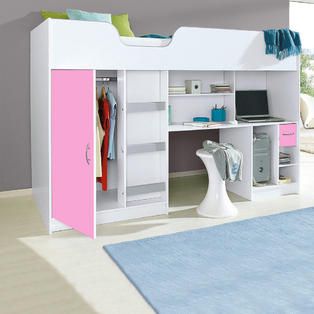 Tomi High Sleeper White + Pink Without Mattress