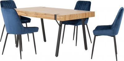 Treviso Dining Set with Avery Chairs - Light Oak Effect/Black/Sapphire Blue Velvet