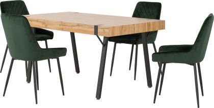 Treviso Dining Set with Avery Chairs - Light Oak Effect/Black/Emerald Green Velvet
