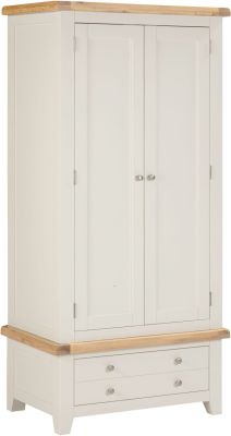 Windsor 2 Door 1 Drawer Wardrobe - Ivory/Oak