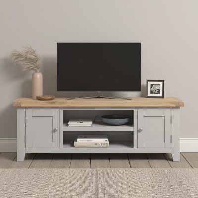 Windsor Straight TV Unit – Pebble Grey/Oak