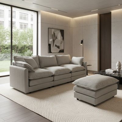 Brooks Velvet Corner Sofa – Light Grey